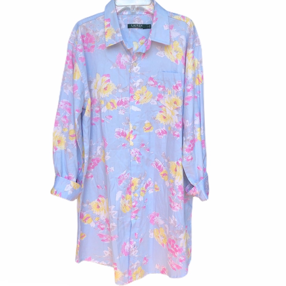 Ralph Lauren Floral Shirt Dress pocket Monogram